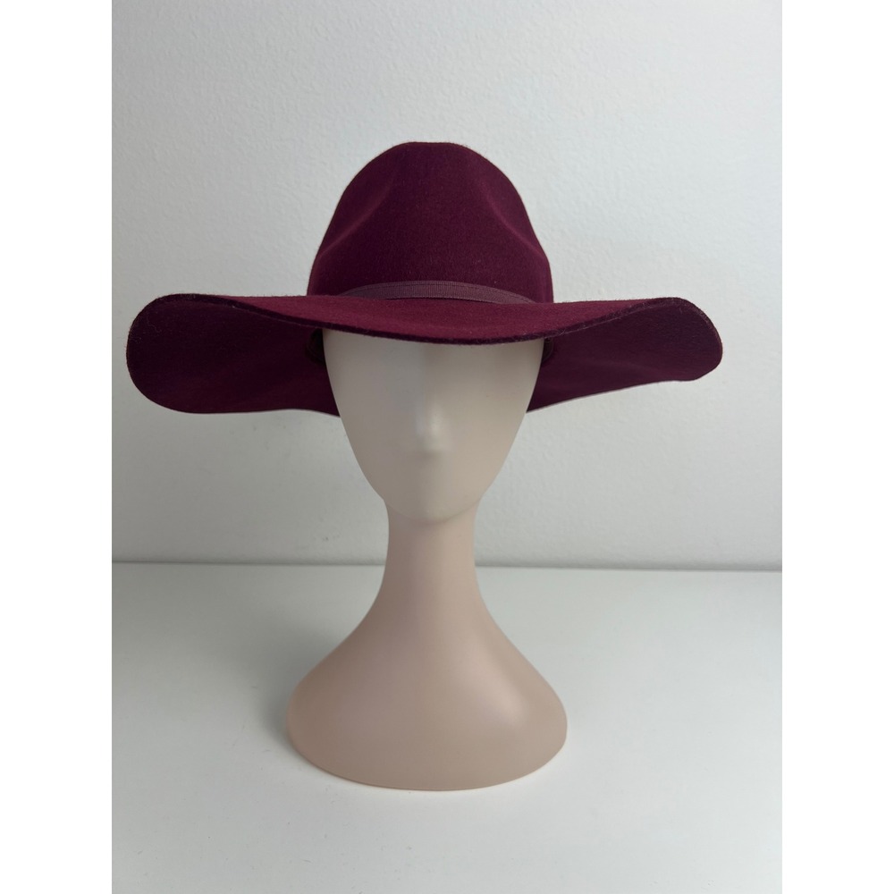 Chicos Burgundy 100% Wool Wide Brim Rancher Fedora Hat Boho Western One Size